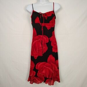 Vtg La Belle Slip Dress Mini Sz Small Y2K Babydoll Strappy Pinup USA Dark Floral